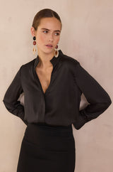 BASILE BLACK SATIN BLOUSE