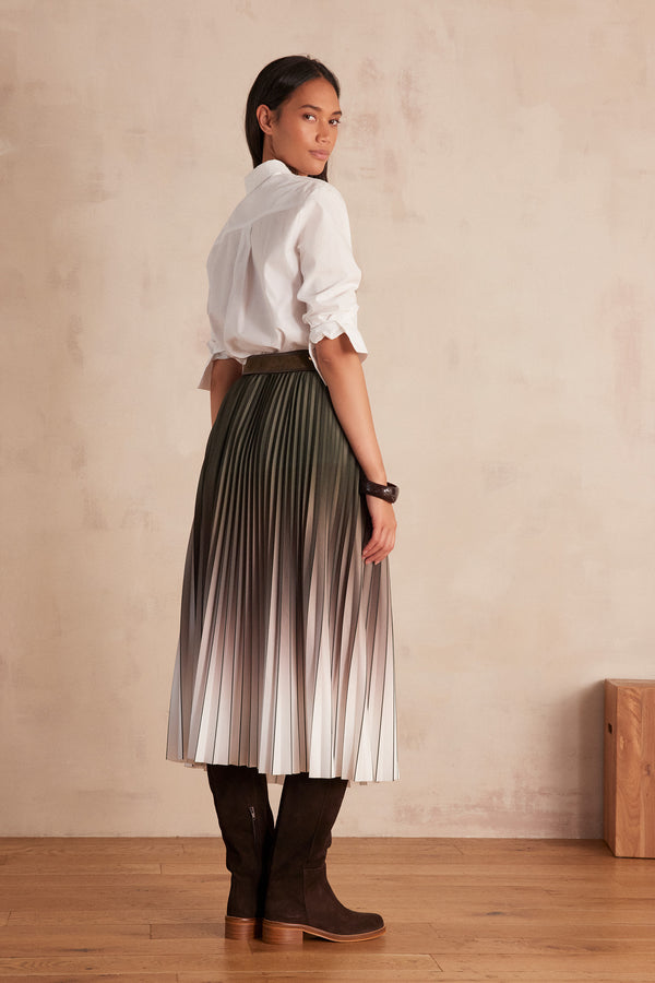 DARCY KHAKI GRADIENT PLEATED SKIRT