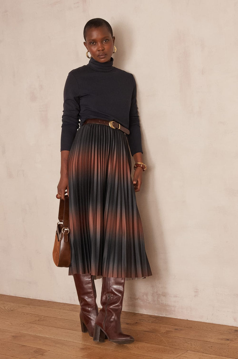DARCY RUST GRADIENT PLEATED SKIRT