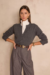 BALTHAZAR WOOL ANTHRACITE V-NECK JUMPER