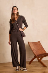 BOB DARK BROWN  WOOL V-NECK JUMPER