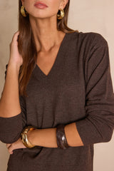 BOB DARK BROWN  WOOL V-NECK JUMPER