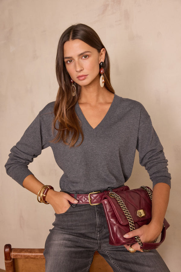 BOB WOOL ANTHRACITE V-NECK JUMPER