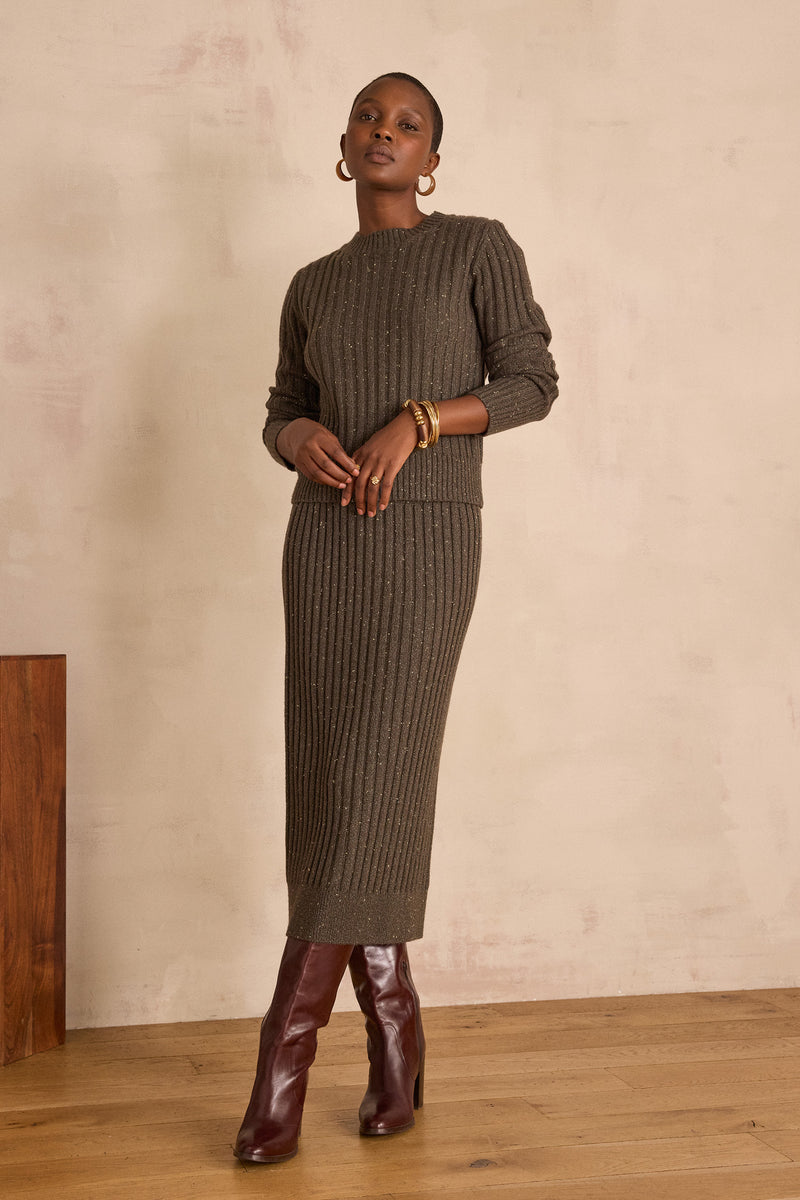 EMMA LICHEN RIBBED LONG SKIRT