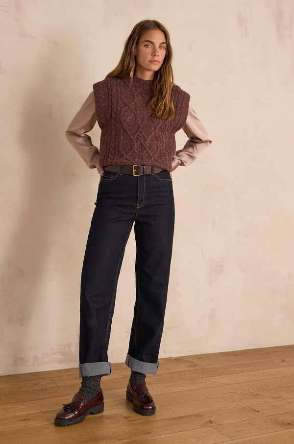 BALKIS AUBERGINE SLEEVELESS WOOL JUMPER