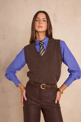 BASILE DARK BROWN WOOL SLEEVELESS JUMPER
