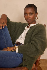 BAKER MOHAIR AND WOOL ALMOND CARDIGAN