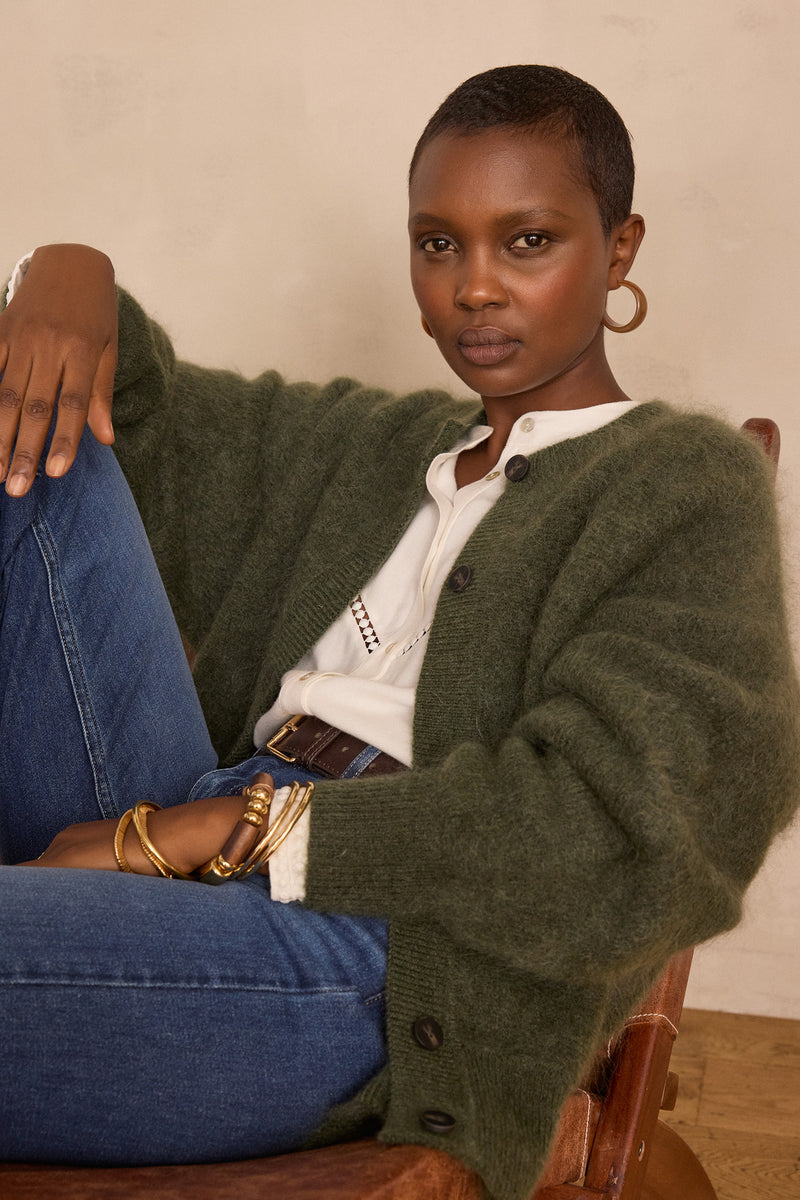 BAKER MOHAIR AND WOOL ALMOND CARDIGAN