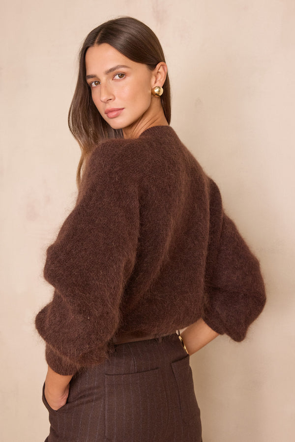 BAKER MOHAIR AND WOOL DARK BROWN CARDIGAN