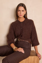 BAKER MOHAIR AND WOOL DARK BROWN CARDIGAN