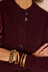 CHRIS WOOL AND YAK AUBERGINE CARDIGAN