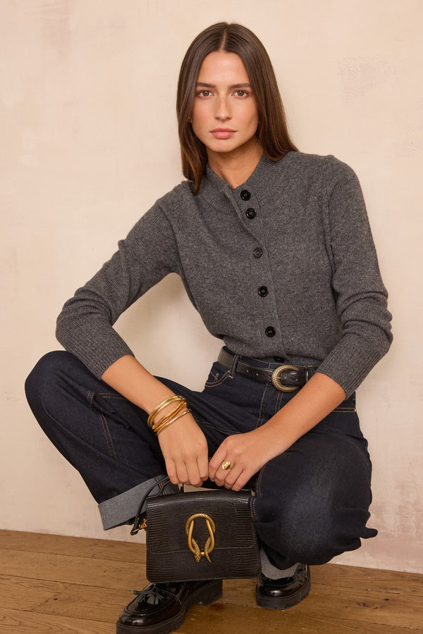 CHRIS WOOL AND YAK ANTHRACITE CARDIGAN