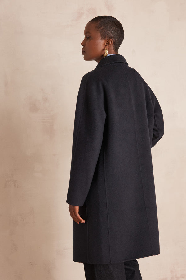 LINA NAVY LONG WOOL COAT