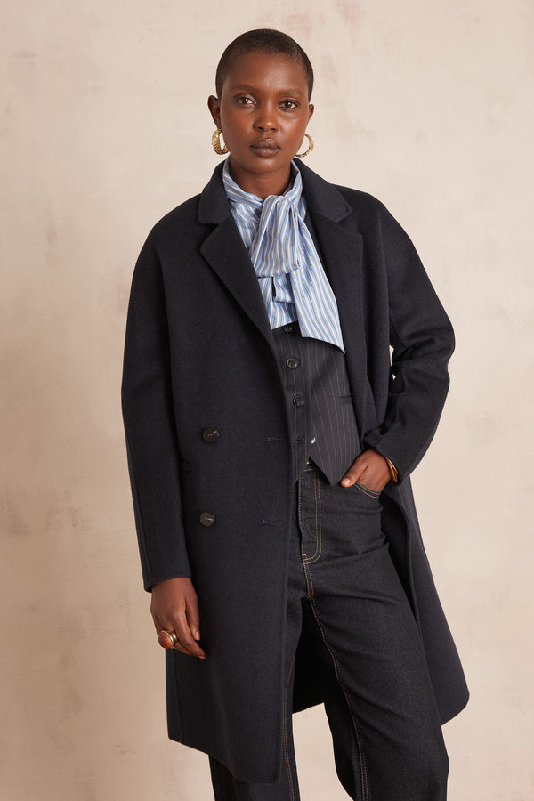 LINA NAVY LONG WOOL COAT