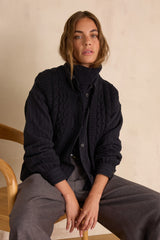 BIXENTE NAVY CABLE-KNIT WOOL SLEEVELESS CARDIGAN
