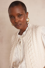 BIXENTE CREAM CABLE-KNIT WOOL SLEEVELESS CARDIGAN