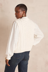 BIXENTE CREAM CABLE-KNIT WOOL SLEEVELESS CARDIGAN