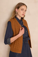 BIXENTE SLEEVELESS CINNAMON WOOL CARDIGAN