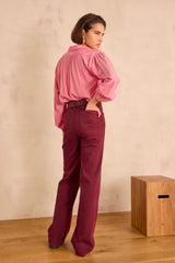 LUNA BURGUNDY WIDE-LEG TROUSERS