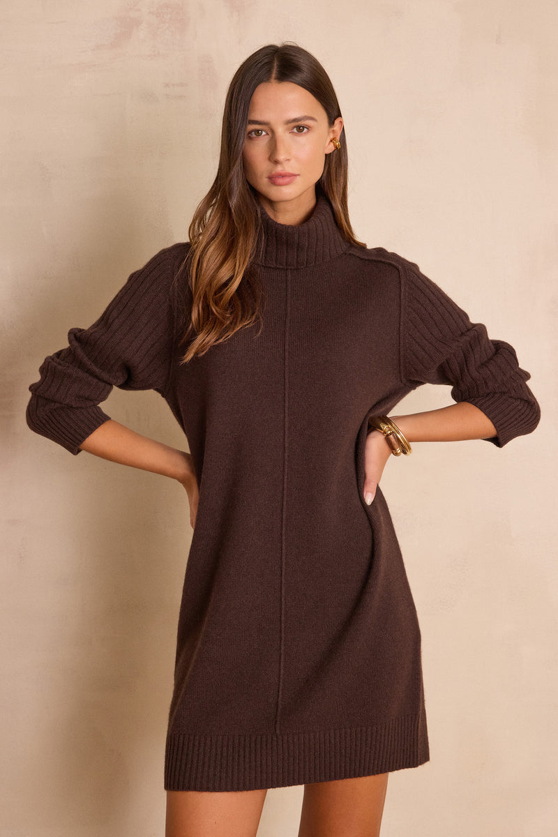 ROXA WOOL TURTLENECK DARK BROWN DRESS