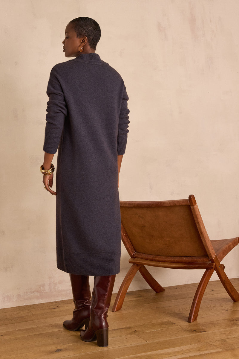 ROXANA PETROL STRAIGHT WOOL DRESS