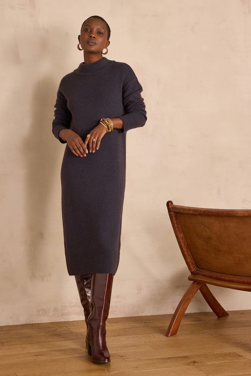 ROXANA PETROL STRAIGHT WOOL DRESS