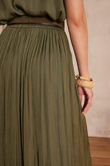 CRYSTAL KHAKI PLEATED SKIRT