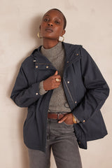 ANNETTE NAVY COTTON HOODED PARKA