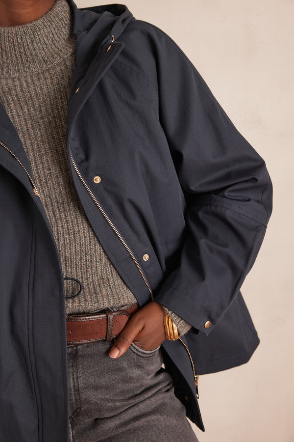 ANNETTE NAVY COTTON HOODED PARKA