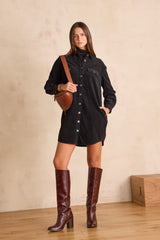 CENDRA BLACK VELVET SHIRT DRESS