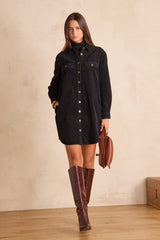 CENDRA BLACK VELVET SHIRT DRESS