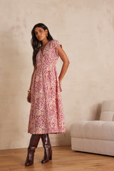 REVE BOUGAINVILLEA EMBROIDERED COTTON DRESS