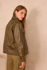 FIERCE KHAKI LEATHER JACKET