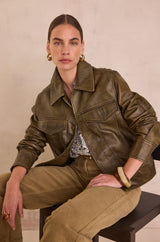FIERCE KHAKI LEATHER JACKET
