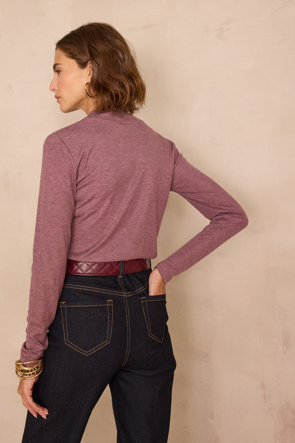 FLYNN HIGH NECK AUBERGINE T-SHIRT