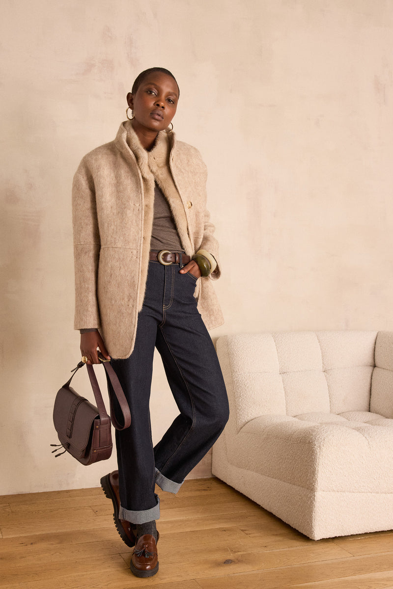 FLYNN HIGH NECK DARK TAUPE T-SHIRT