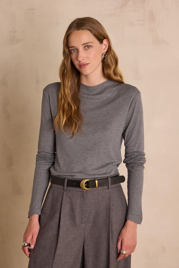 FLYNN ANTHRACITE HIGH NECK T-SHIRT