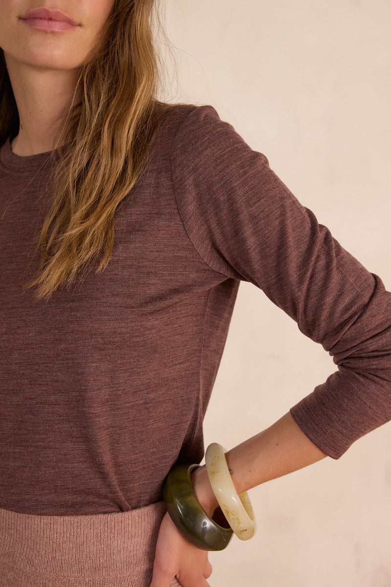 FAUSTINE AUBERGINE WOOL T-SHIRT