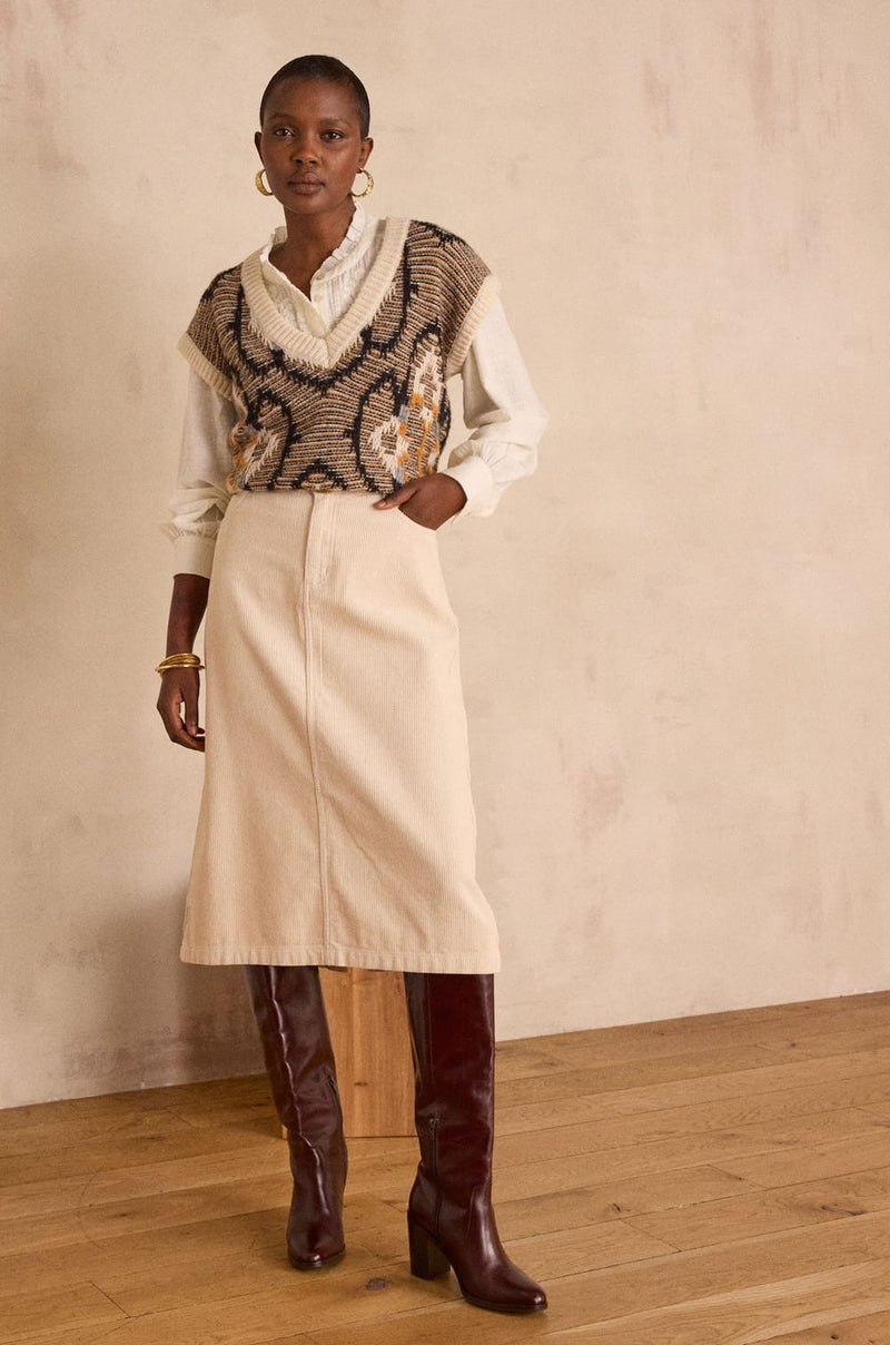 KAYNE ECRU CORDUROY SKIRT
