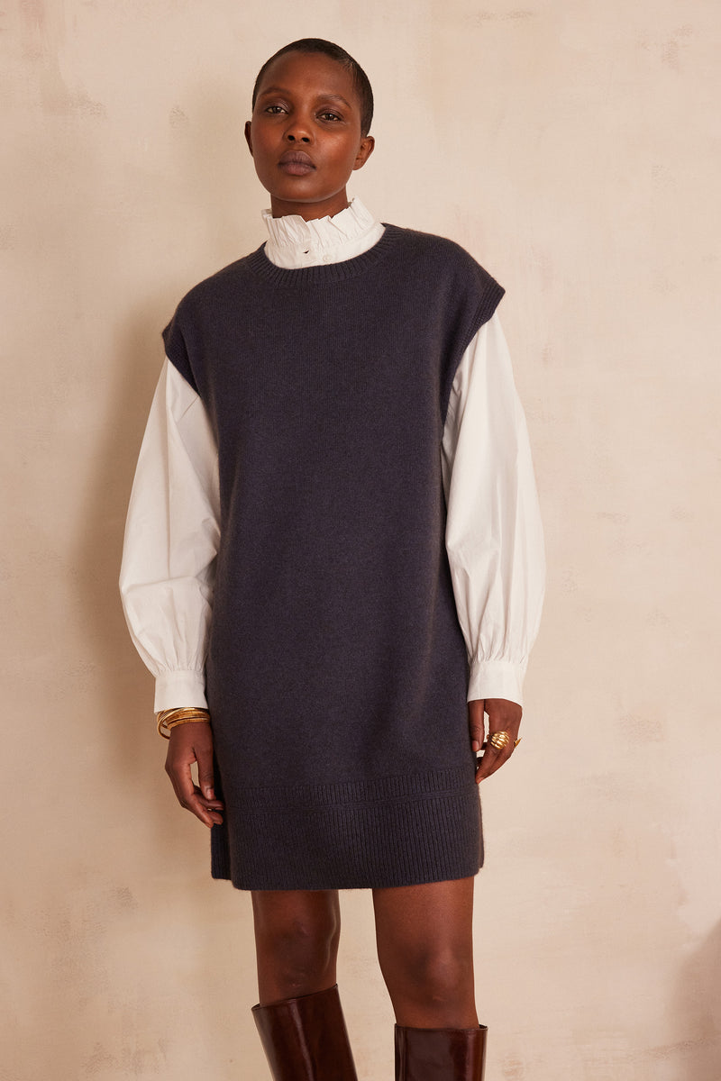 RAPHAELLE PETROL SLEEVELESS WOOL JUMPER DRESS
