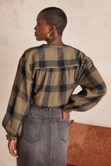 SAMANTHA ALMOND CHECKED BLOUSE