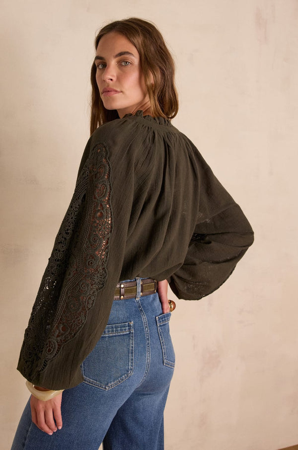 SIMONE KHAKI EMBROIDERED BLOUSE