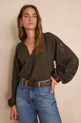 SIMONE KHAKI EMBROIDERED BLOUSE