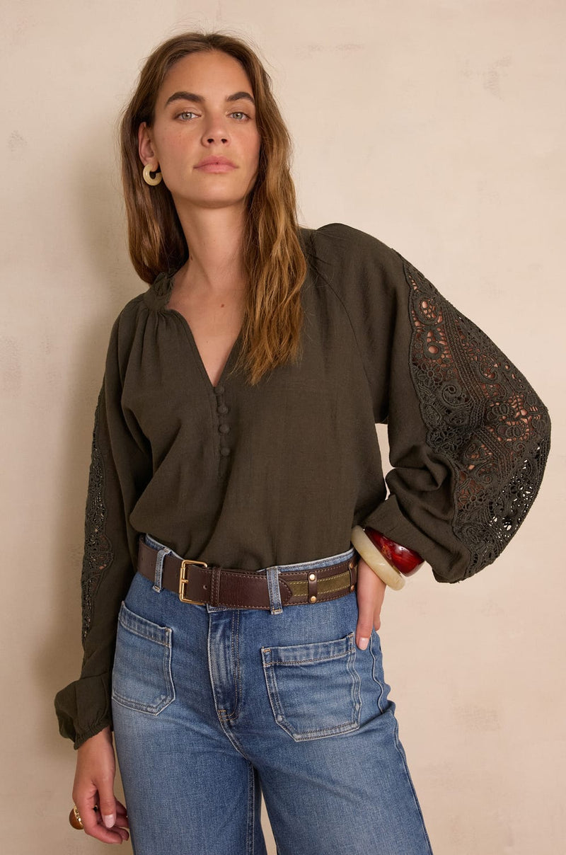 SIMONE KHAKI EMBROIDERED BLOUSE