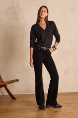LILY BLACK COTTON VELVET BOOTCUT TROUSERS