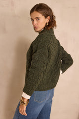 BRANDON KHAKI CABLE-KNIT WOOL JUMPER