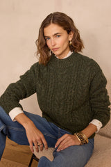 BRANDON KHAKI CABLE-KNIT WOOL JUMPER