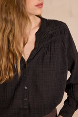 SHANA BLACK EMBROIDERED COTTON BLOUSE