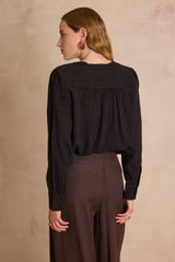 SHANA BLACK EMBROIDERED COTTON BLOUSE