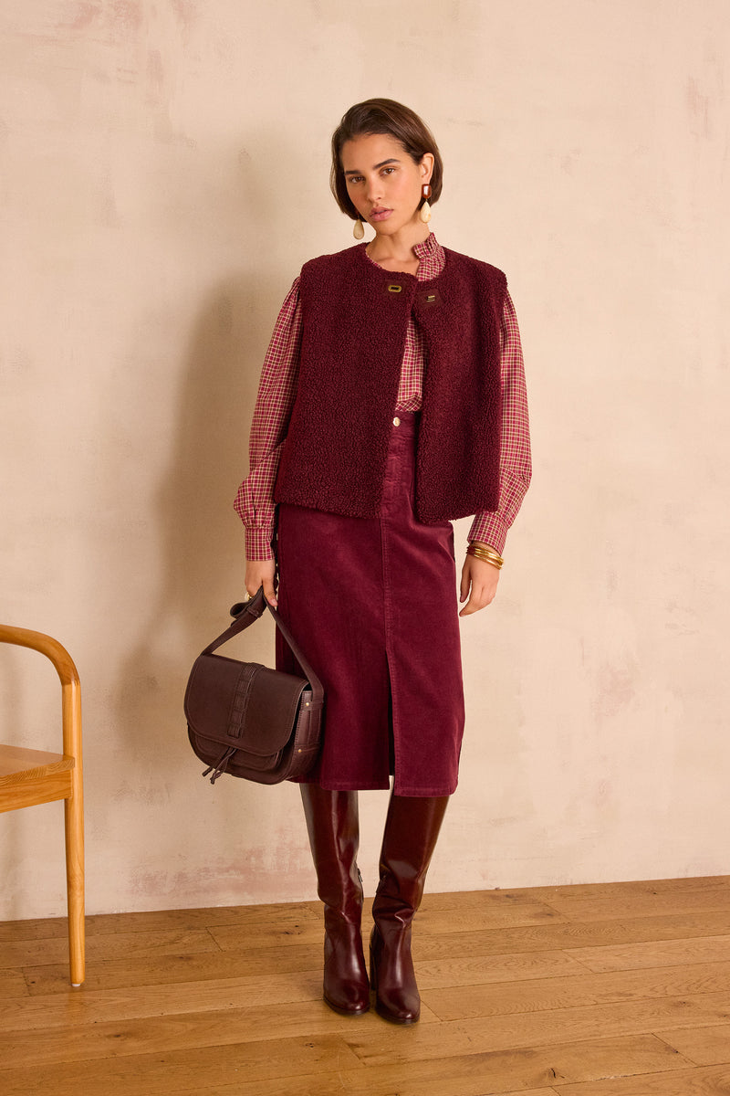 CLEO BURGUNDY STRAIGHT CORDUROY SKIRT